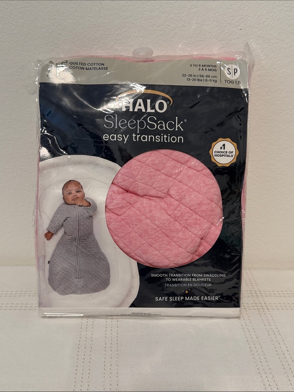Halo SleepSack Easy Transition, TOG 1.5, Heather Pink, Small, 3-6 months